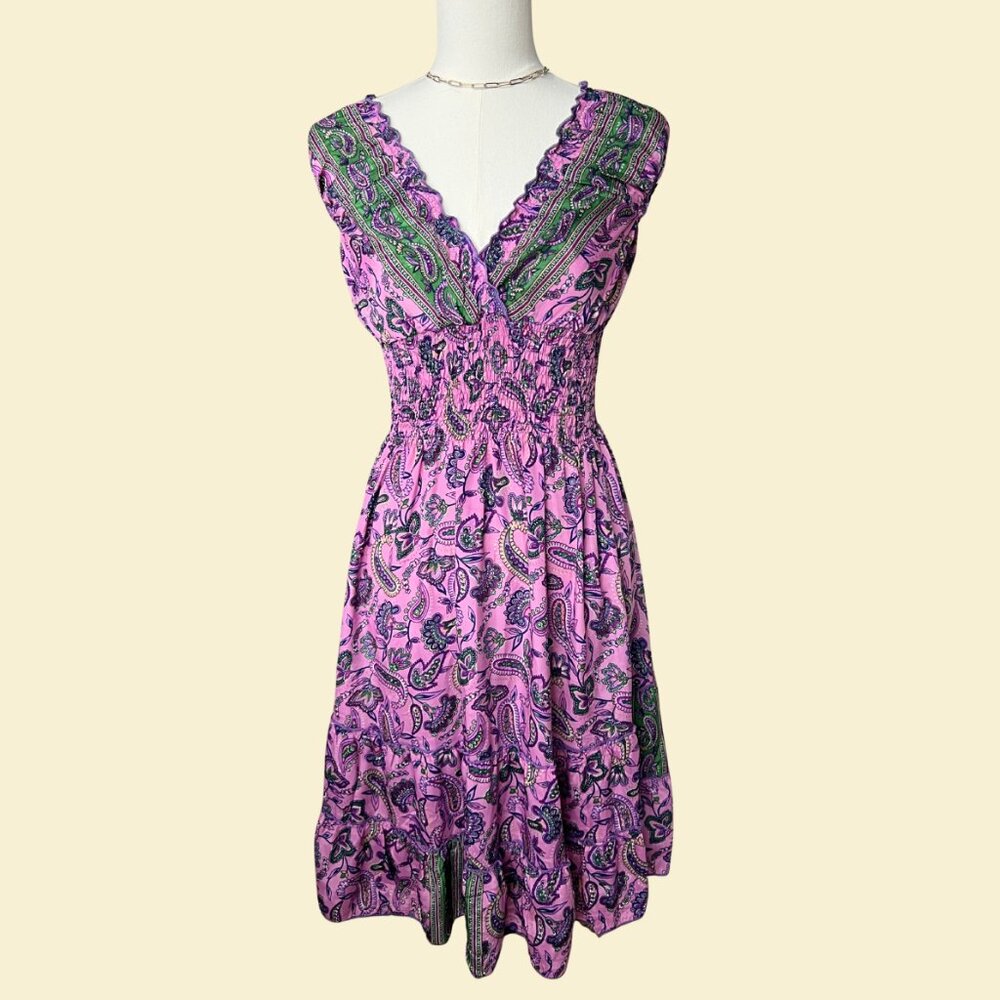 Vintage Purple Paisley Silk Blend Boho Maxi Dress